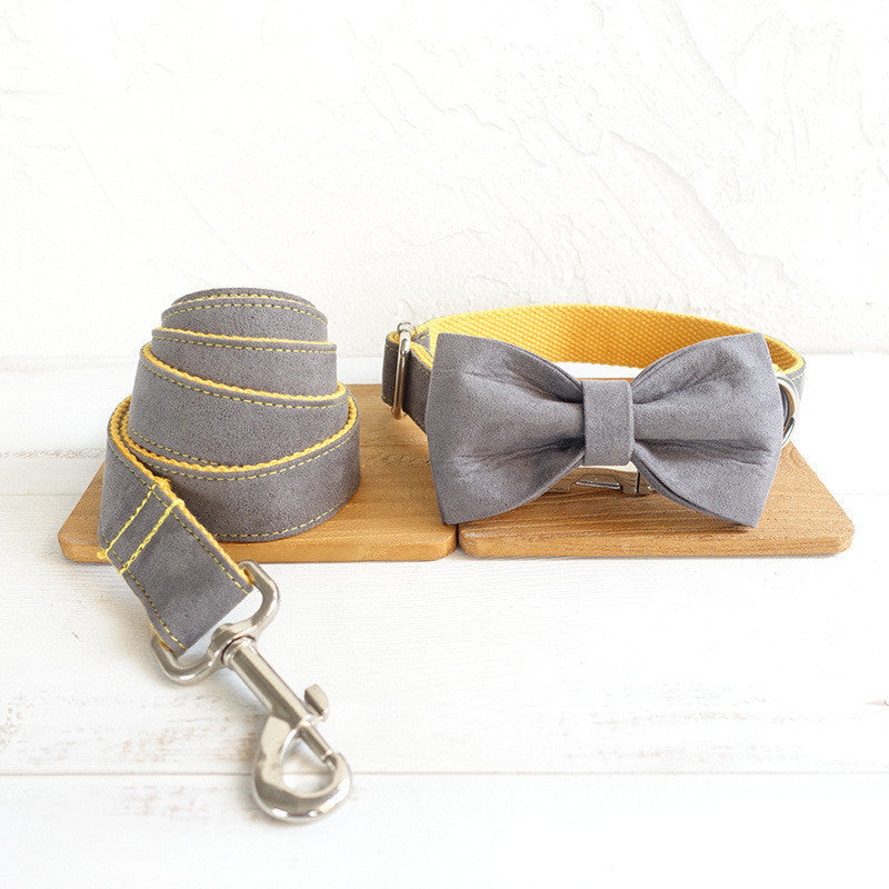 Grey and Yellow Bow-Tie Traction Collar: Dapper