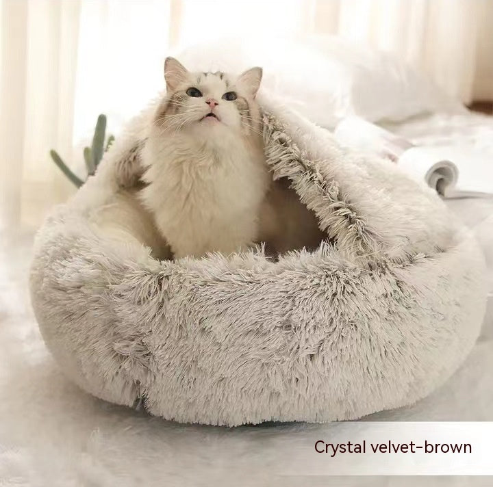 Plush Pet Bed: Warm Round Winter Nest for Cats & Dogs