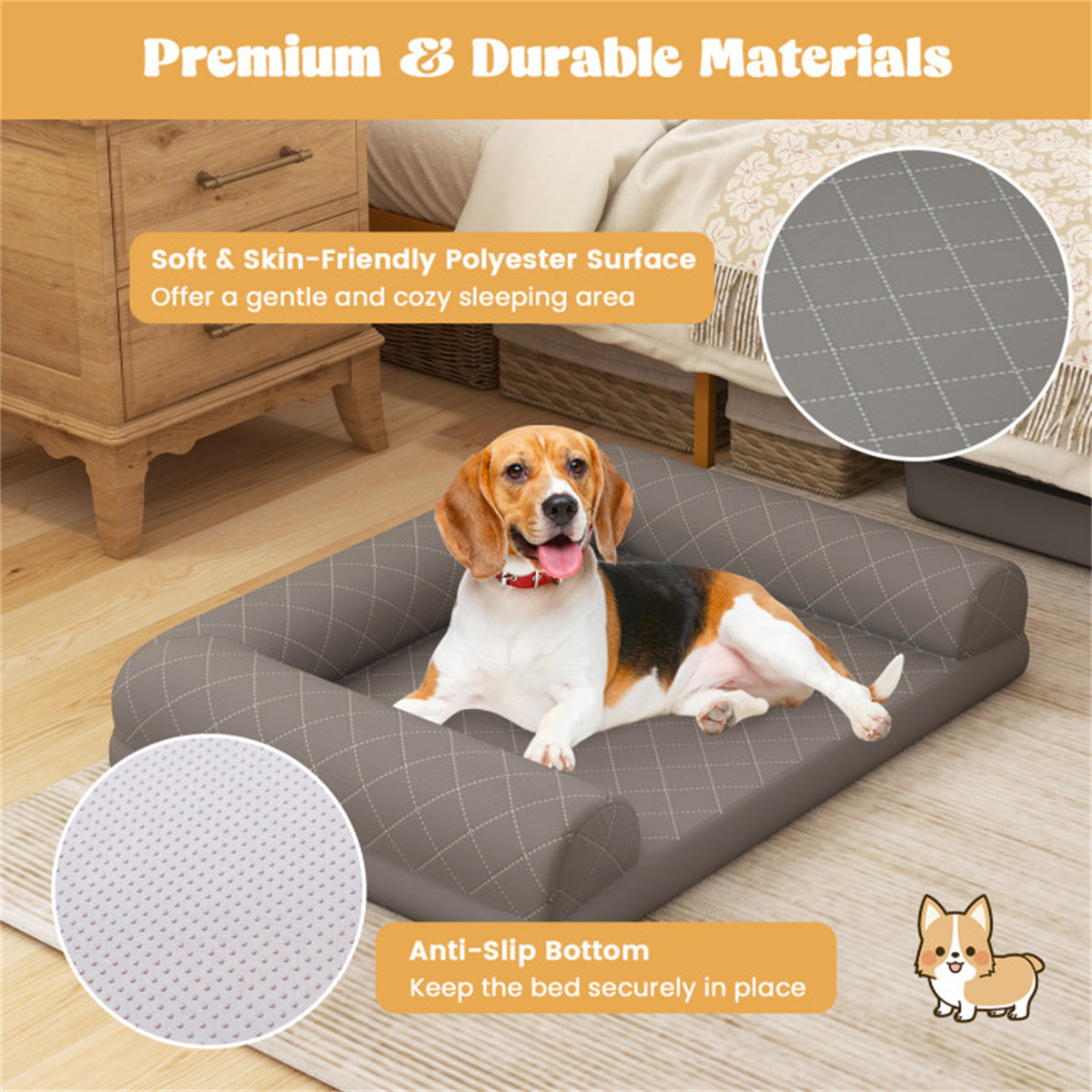 36" Orthopedic Dog Bed: Egg Foam with 3-Side Bolster