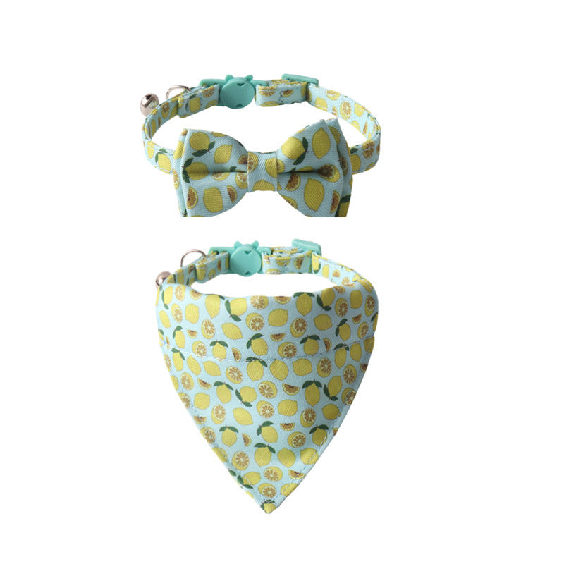 Fruit Series Pet Collar with Bow and Triangular Binder: Playful Pet Accessory