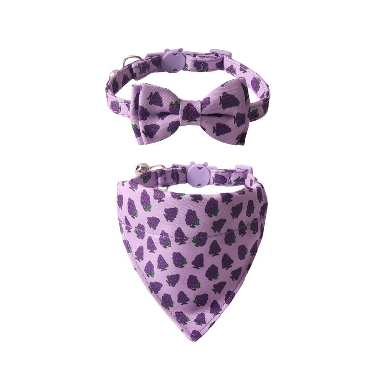 Fruit Series Pet Collar with Bow and Triangular Binder: Playful Pet Accessory