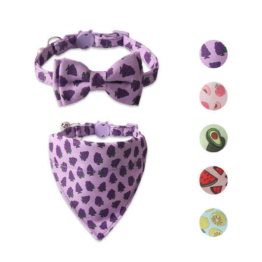 Fruit Series Pet Collar with Bow and Triangular Binder: Playful Pet Accessory