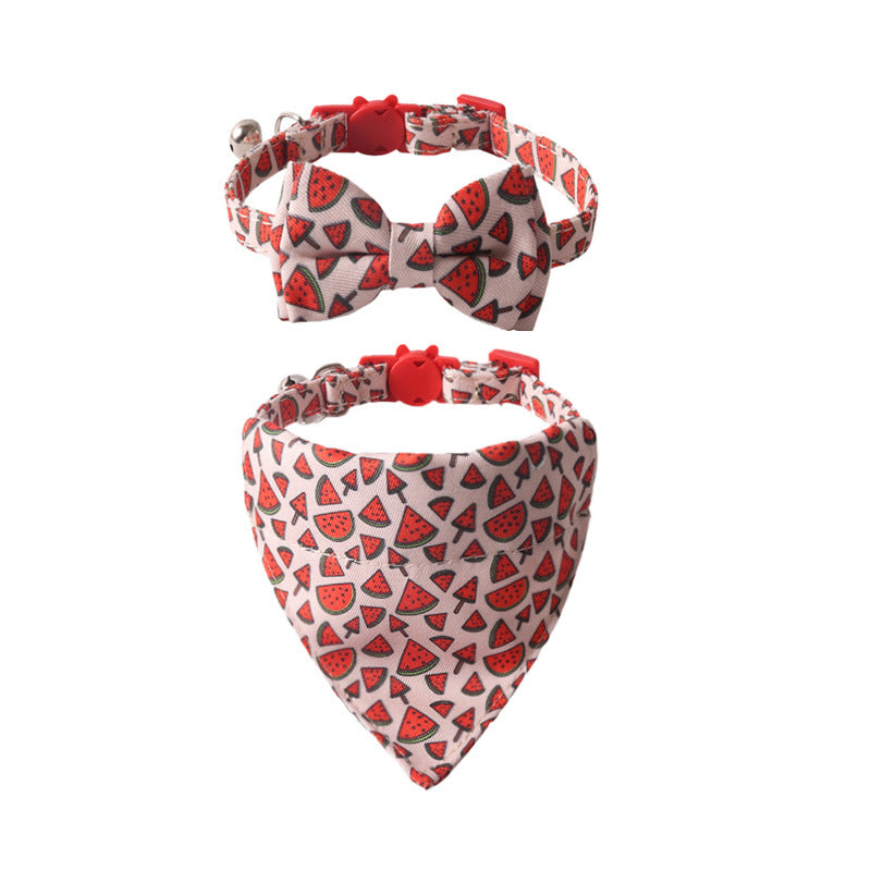 Fruit Series Pet Collar with Bow and Triangular Binder: Playful Pet Accessory